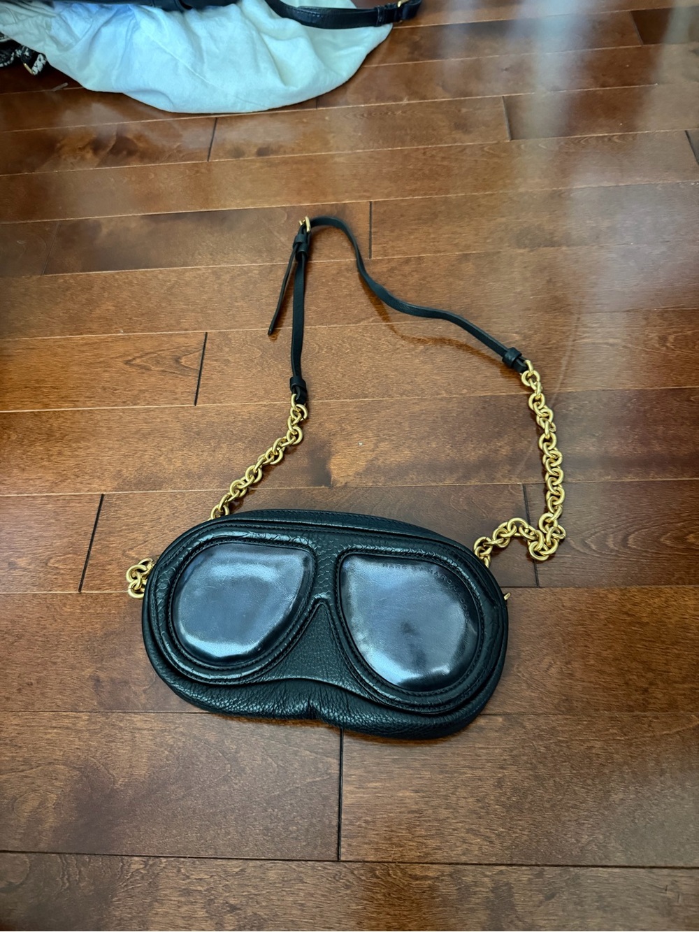 Marc By Marc Jacobs Black Leather Goggle Crossbody with Gold Chain